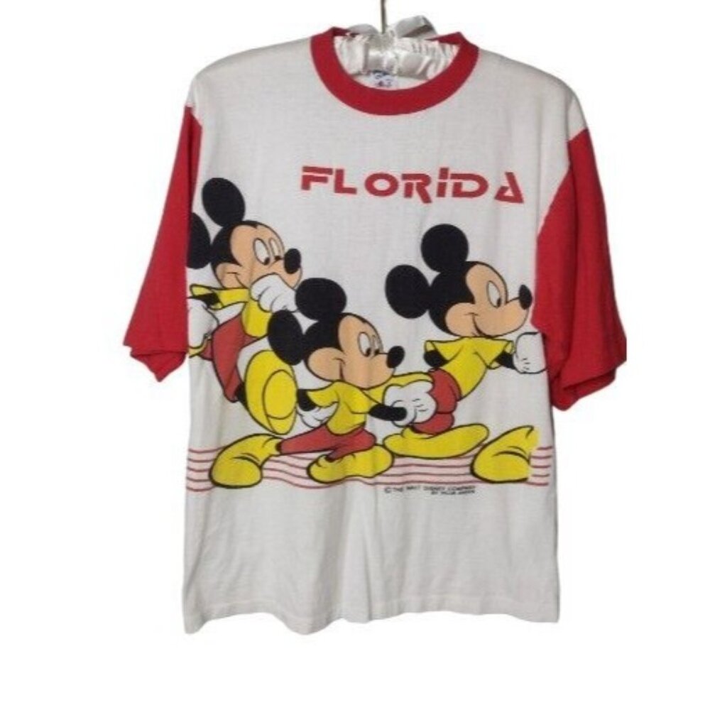 Mickey Mouse Fla Double Sided Single Stitch T Shirt Size S Velva Sheen Vtg 80s